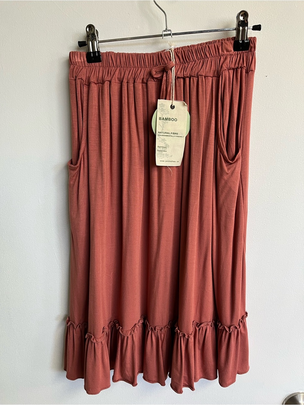 Rust Ruffle-Hem A-Line Bamboo-Blend Skirt